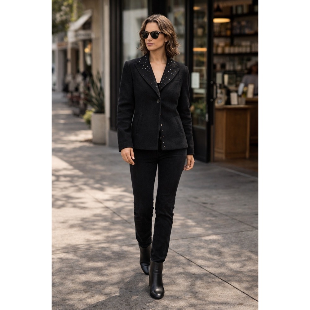 PAIGE Womens Studded Wool Blend Jacket Black Collared XS